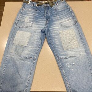 Free People Moxie Barrel Jeans patch We The Free 32